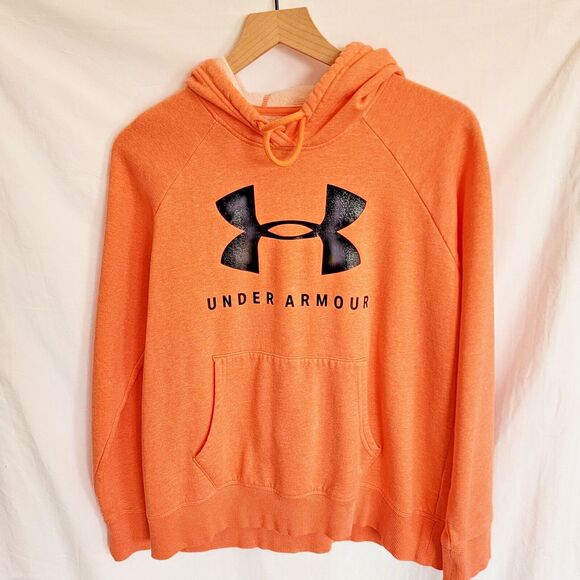 Under Armour Light Orange Cotton Poly Loose Hoodie Black Logo Women's Medium - Picture 1 of 6